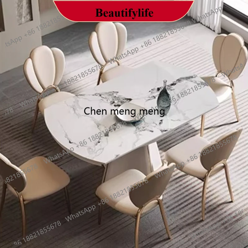 EE182 Luxury modern Italian rock slab retractable dining tables and sets 6 4 chairs dining rooms folding table home furniture de