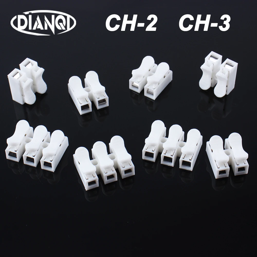 5pcs/10Pcs CH-2 CH-3 Spring Wire Quick Connector 2P 3P Electrical Crimp Terminals Block Splice Cable Clamp Easy Fit Led Strip