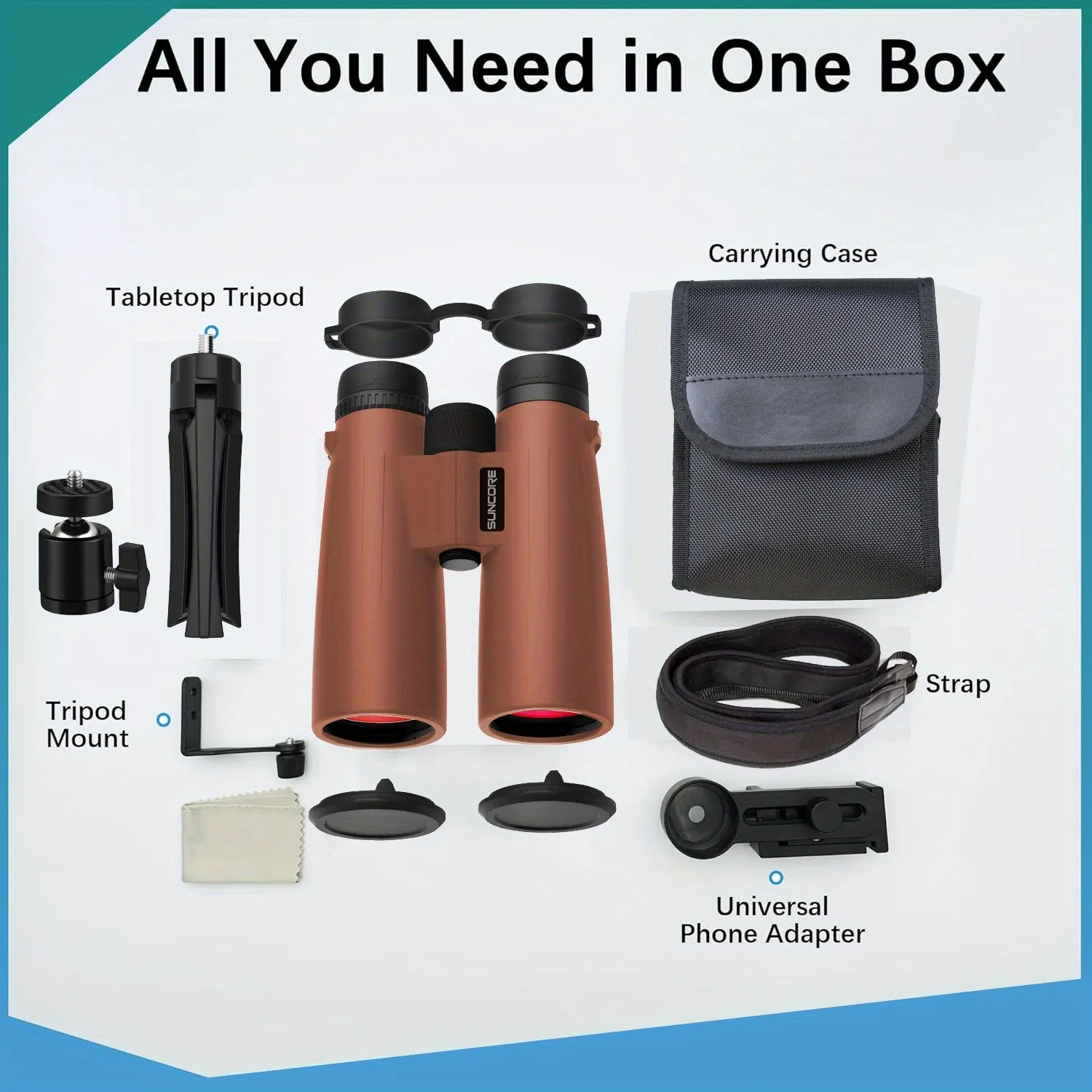 

Бинокль SUNCORE 10X50 HD для наблюдения за птицей, мощный, с четким изображением, линзами FMC, легкой фокусировкой, дальнобойный, портативный