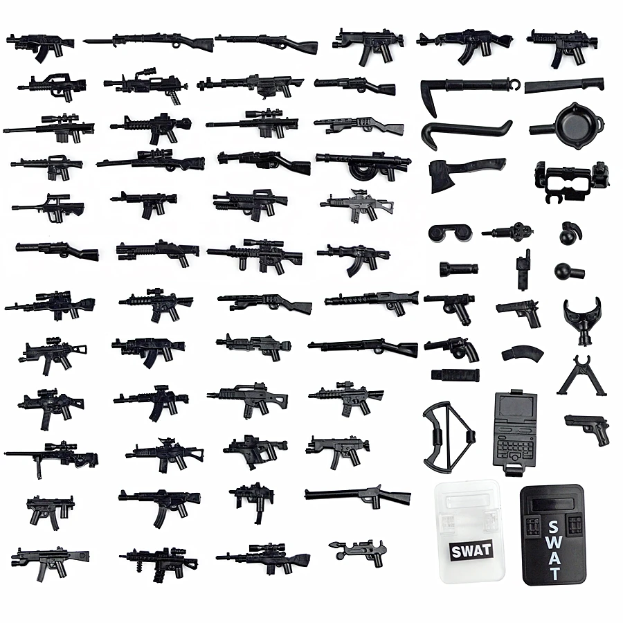 130Pcs WW2 Military Series Brick Weapons Guns Pack Parts Soldiers City SWAT Machine Accessories Gun Bulk Building Block DIY Toys