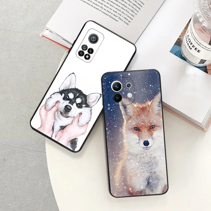 Anti-Drop Soft Phone Case For Redmi Note 10 4G 10s 11 Pro 5G 11s 9 9s 9a 10c 10a 9i Xiaomi Mi 9T Luxury Cartoon Snow Fox Cover