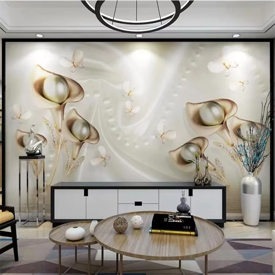 Custom Wallpaper 3d mural Calla Leaf Butterfly Silk Water Reflection Video Background Wall Golden Leaf Ball wallpapers home deco