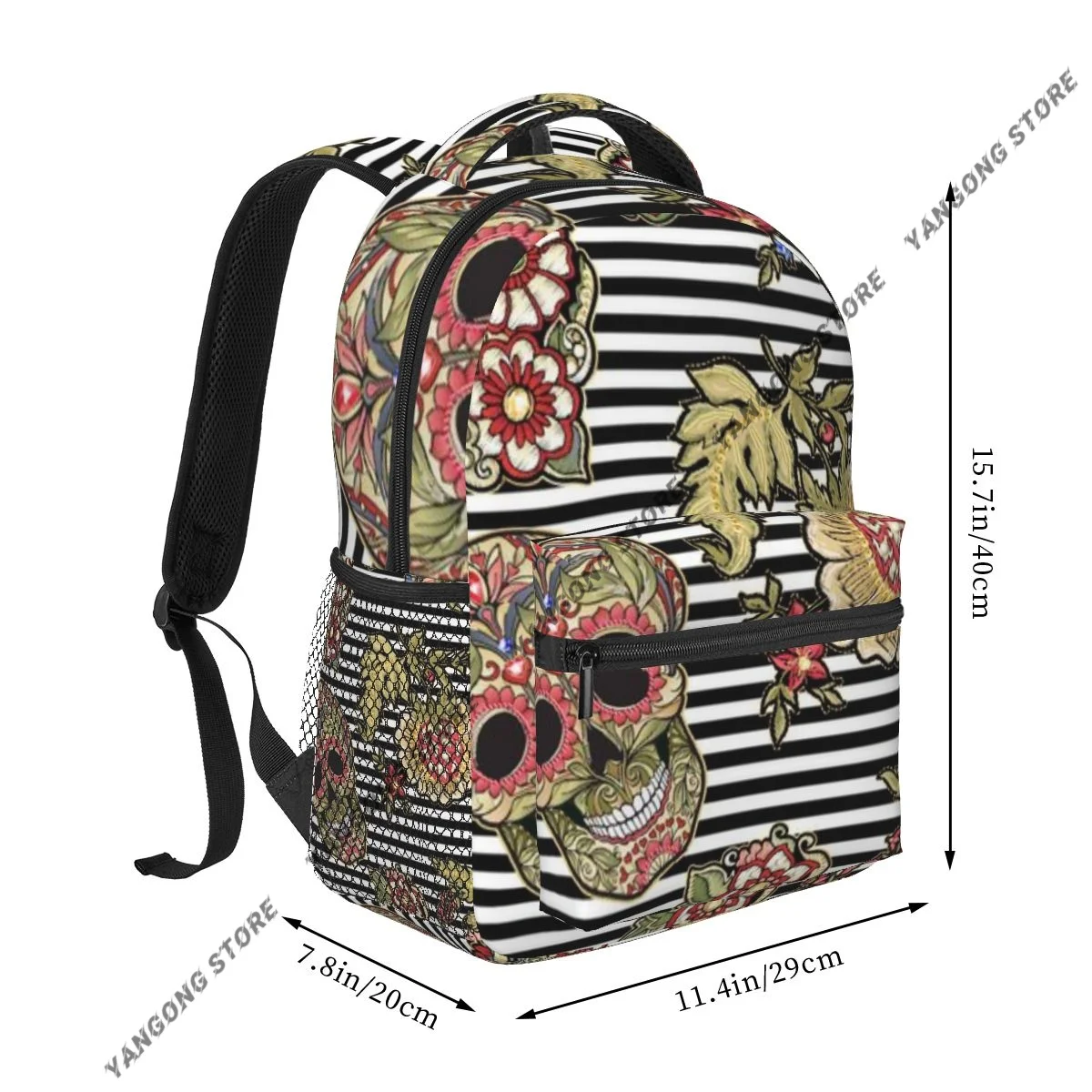 Fashion Backpack Women Men Unisex Students Backpacks Skull In Vintage Jacobean Style Travel bag Bookbag