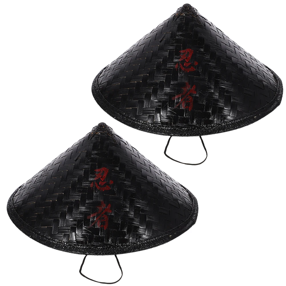 

2pcs Black Bamboo Performance Fishing Weaving 36CM Diameter Cosplay Party Prop Sun Hat Adult Rice Hat Japanese