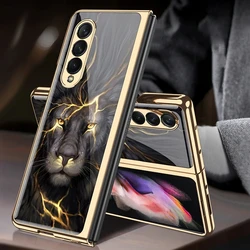 gold Luxury Tempered Glass Case For Samsung Galaxy Z Fold 5 4 Fold 3 5G Case Plating Plastic Frame Hard Cover For Z Fold4 Fold3