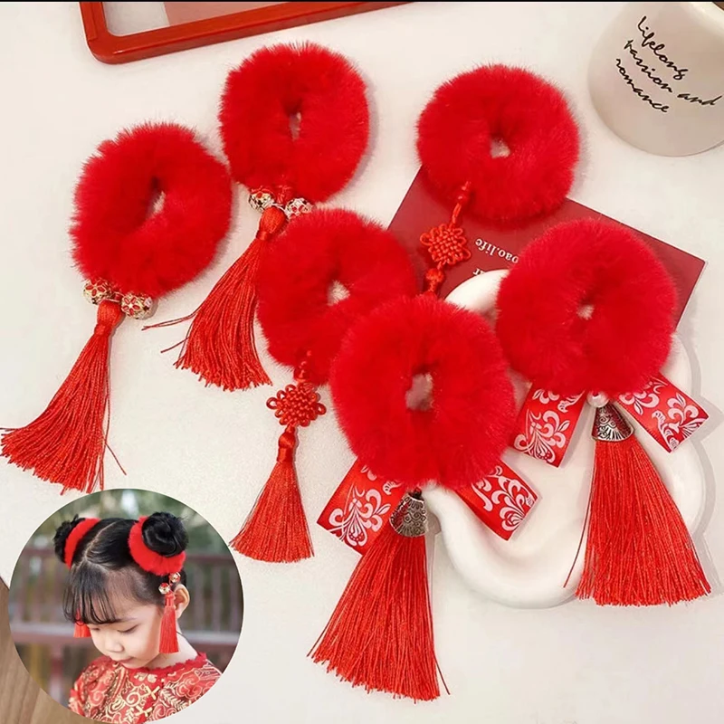 2pcs/pair Big Red Imitation Rabbit Fur Hair Ornament Baby Hair Circles Pins Christmas New Year China Accessories Hair Clips