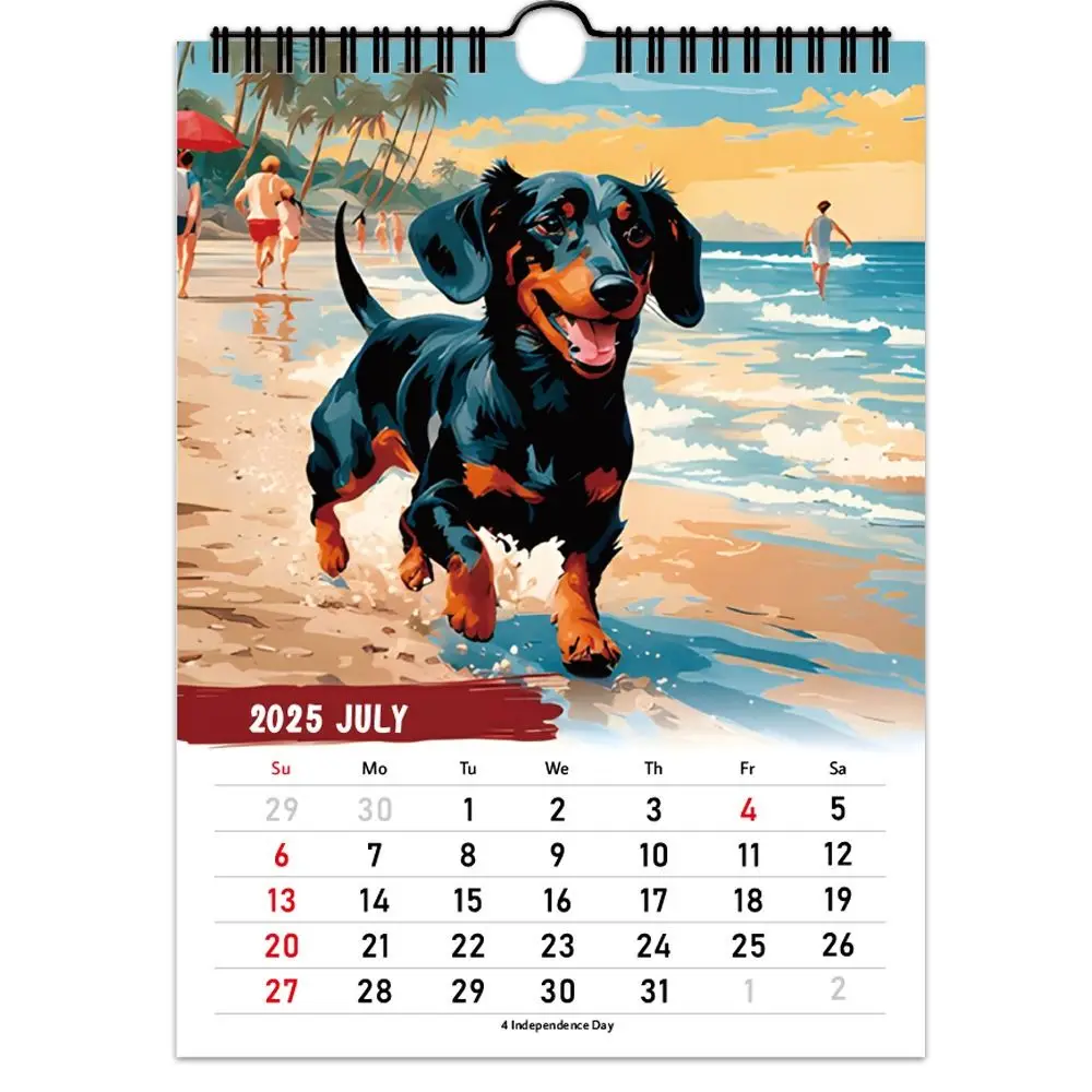 Perencana bulanan Mingguan Harian 2025 kalender Dachshund kalender dinding dapat digantung ornamen rumah kertas kalender Desktop Sekolah