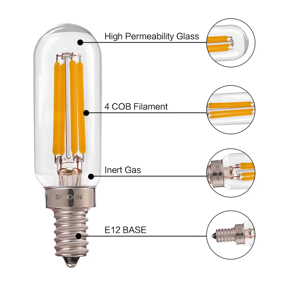 Imagem -04 - Lâmpada Led Tubular para Candelabro Pendente Lâmpadas Reguláveis de Edison t6 E14 E12 Base de Candelabro Mini Lâmpadas de Tubo T25 4w Pcs