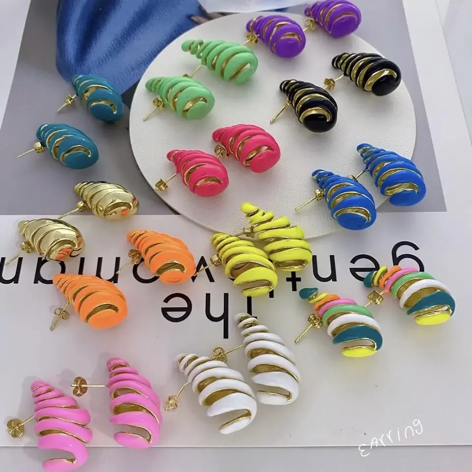 5 Pairs, Comma Shape Stud Earrings Enamel colors waterDrop multi Stud-earring Female Jewelry