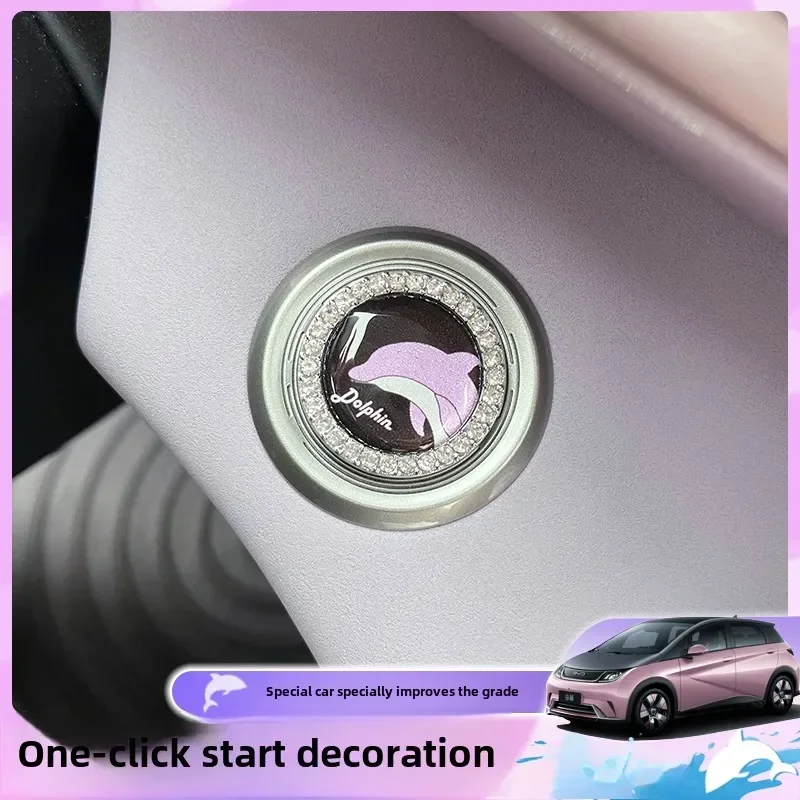 For BYD Dolphin Car One Key Start Metal Diamond Decorative Diamond Paste Button Ornament Car Interior Cartoon Animal Pattern