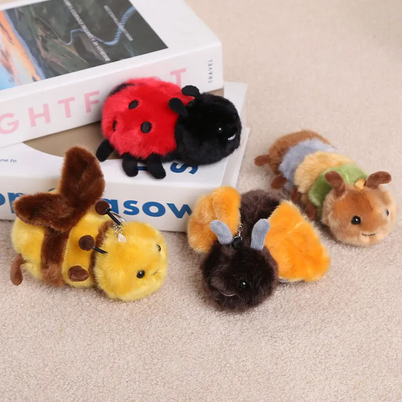 Cute Insect Series Plush Keyring Cartoon Funny Bee/Caterpillars/Snail Stuffed Plush Backpack Decor Car Keyring For Birthday Gift