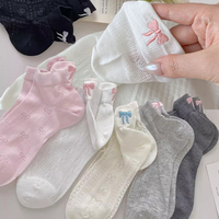 Summer Embroidery Bow Knot Short Socks Harajuku Cute Lolita Casual Funny Ankle Socks Spring Summer Breathable Female Tube Sock