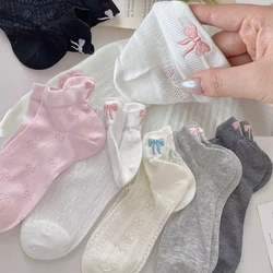 Summer Embroidery Bow Knot Short Socks Harajuku Cute Lolita Casual Funny Ankle Socks Spring Summer Breathable Female Tube Sock