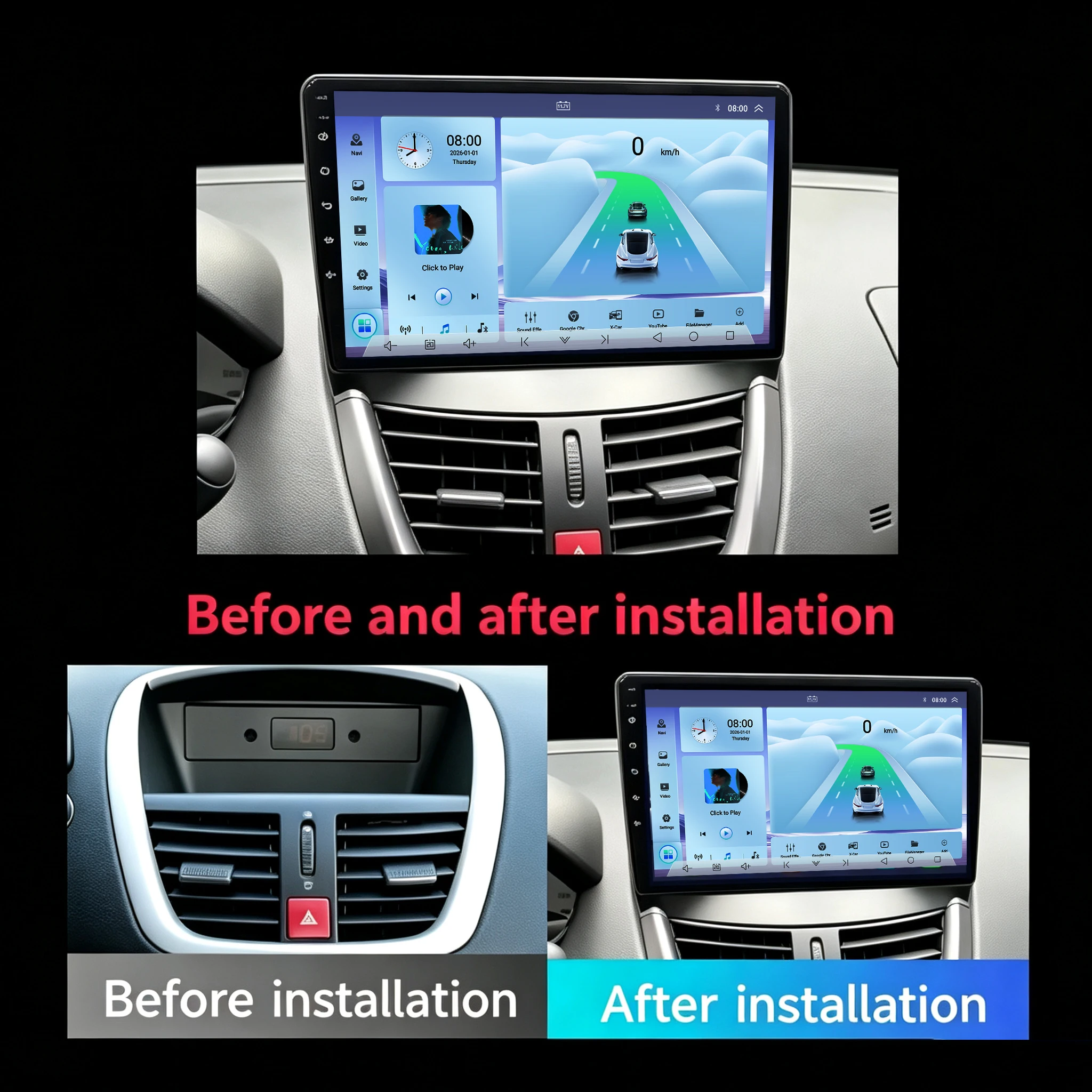 Car GPS Android 16 Car For Peugeot 207 2006-2015 Car Radio GPS Multimedia Player Stereo Touch Screen BT Wifi Dash Cam 4G DVD