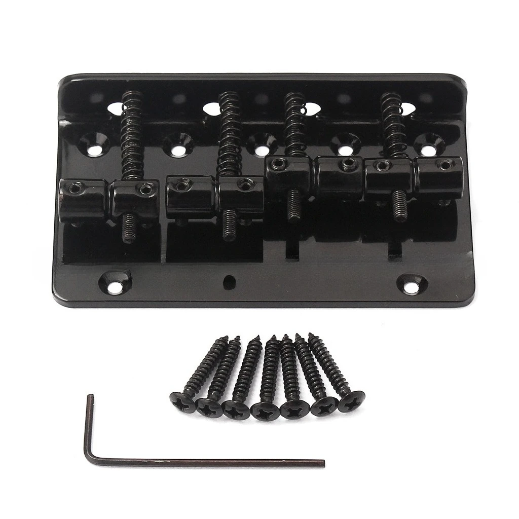 4 String Bass Guitar Bridge Black Thin Style Fixed Bridge Tailpiece With Mounting Screws Hex Wrench 4-String Electric Bass