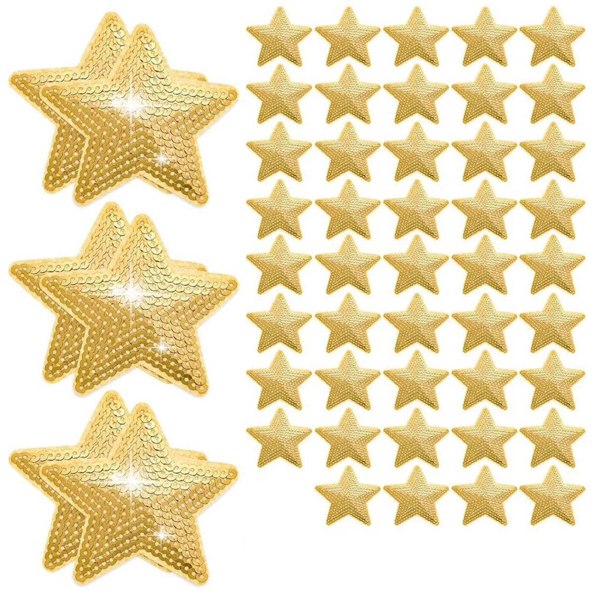 50 Pcs Star Sequins Sew Iron on Applique Star Embroidered Patches Star Shape Repair Patch DIY (Gold)