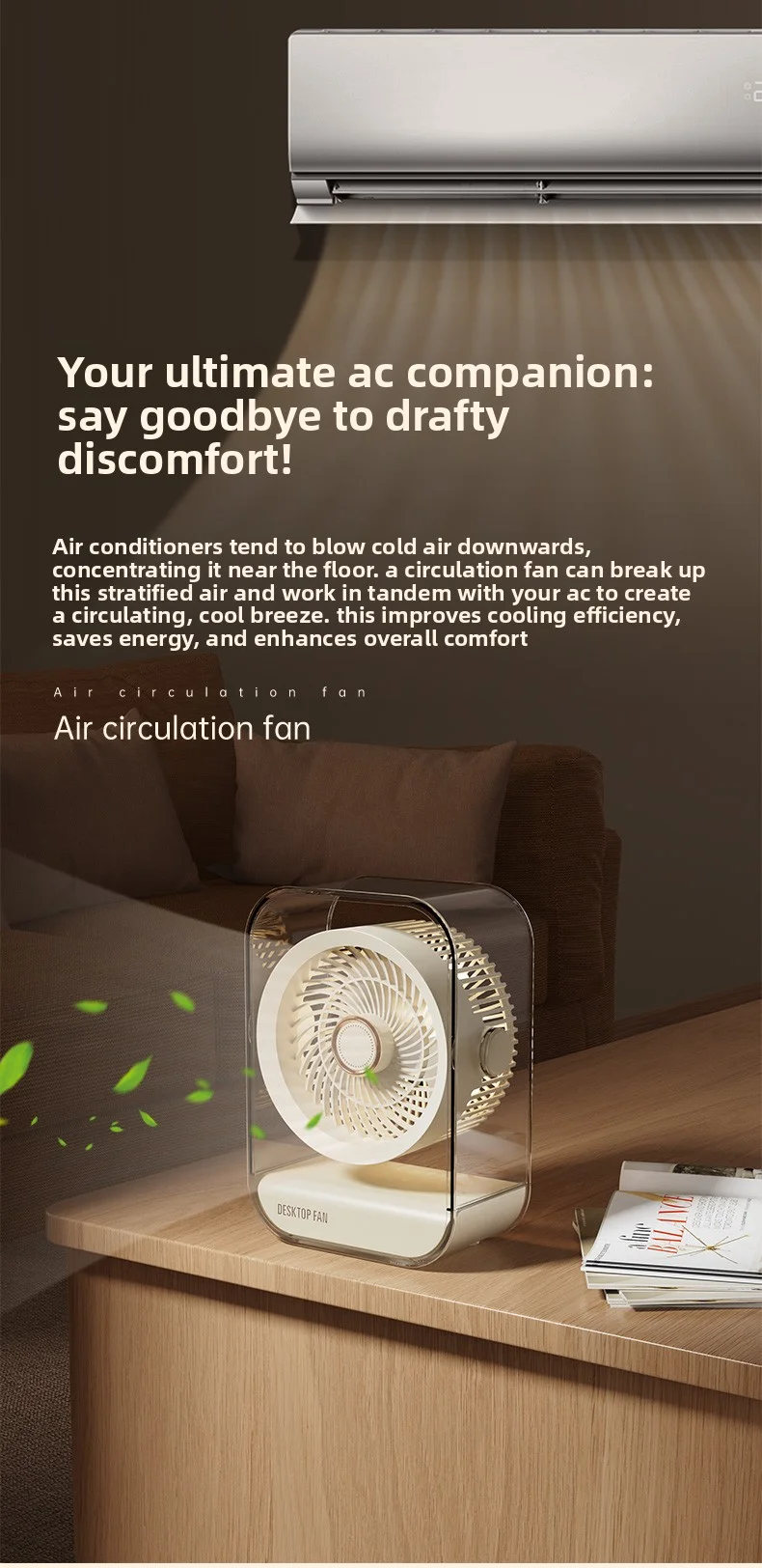 Ventilateur de bureau portable multifonction avec veilleuse led_voghion.com