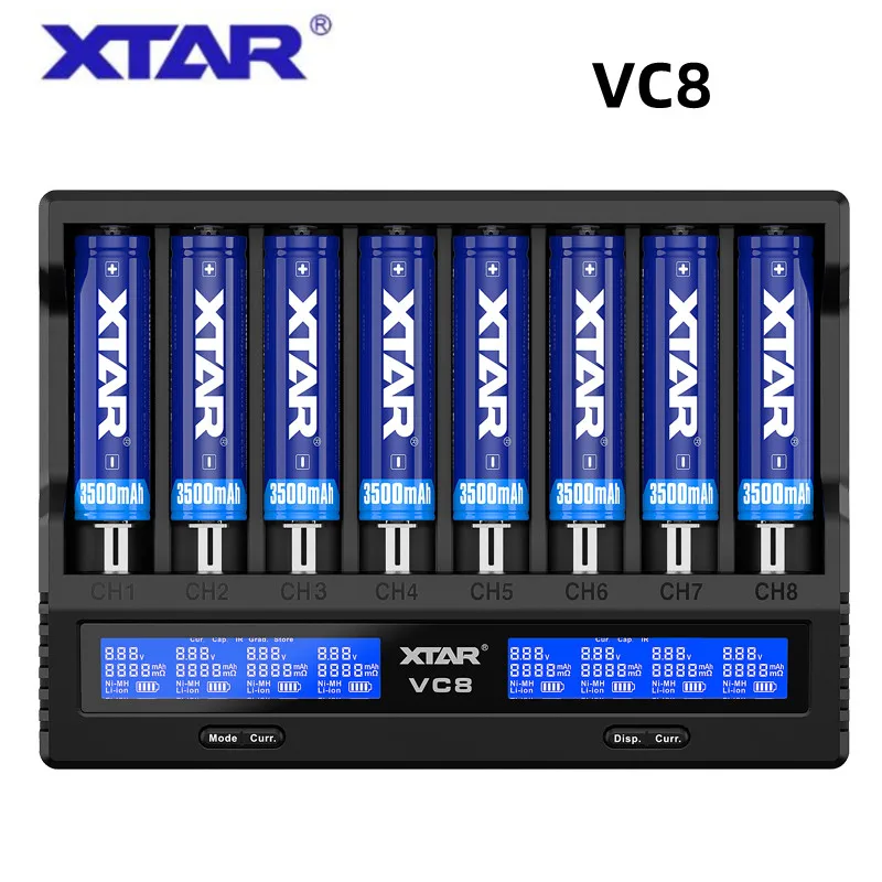 XTAR VC8 Battery Charger Intelligent Type-C LCD Display QC3.0 Fast Charging Li-ion AAA AA 18500 26650 21700 20700 18650 Battery