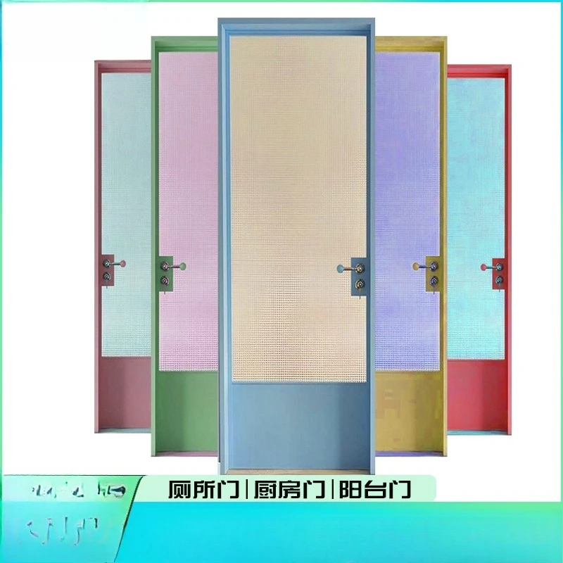 Small blue door dopamine color swing door kitchen toilet door French vintage bathroom glass