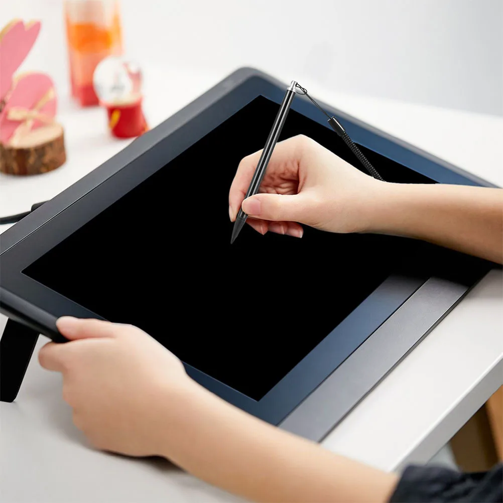 2 pezzi penna stilo resistiva touch screen in metallo penna da disegno corda a molla anti smarrimento cordino base fissa per tablet stilo con cavo