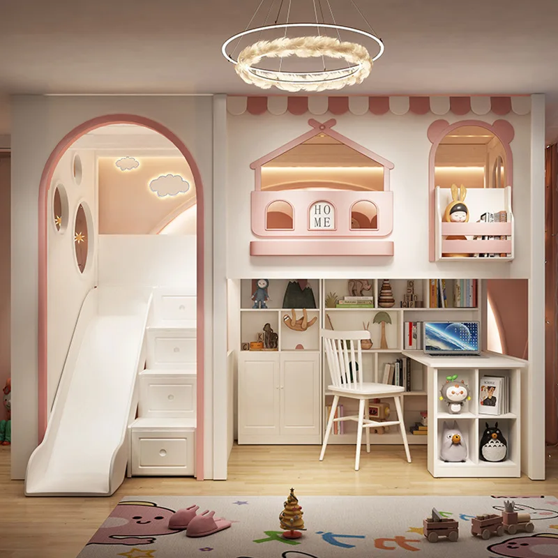 Factory Direct 2026 Upper and lower same width bunk beds Small apartment upper and lower bunk children's bHigh and low bed Castl