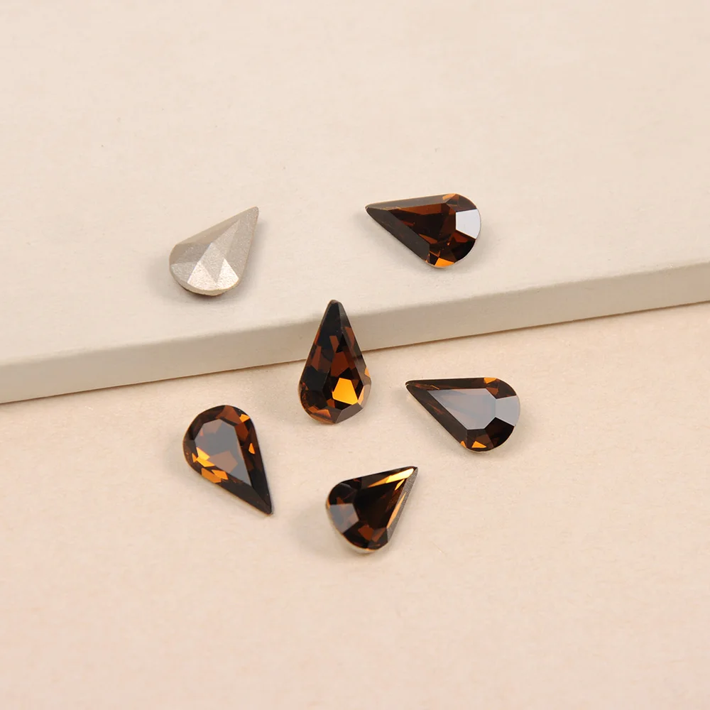 Smoked Topaz Color Pear Shaped Super Glitter K9 Fancy Stones Mixed Sizes Pointback Glass Nail Art Rhinestones Shiny Nail Gems