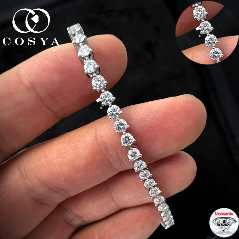 

COSYA 3/4/5mm Real Moissanite Tennis Bracelets 100% S925 Silver 3Claws D Color Lab Diamond Bracelet for Women Wedding Jewelry