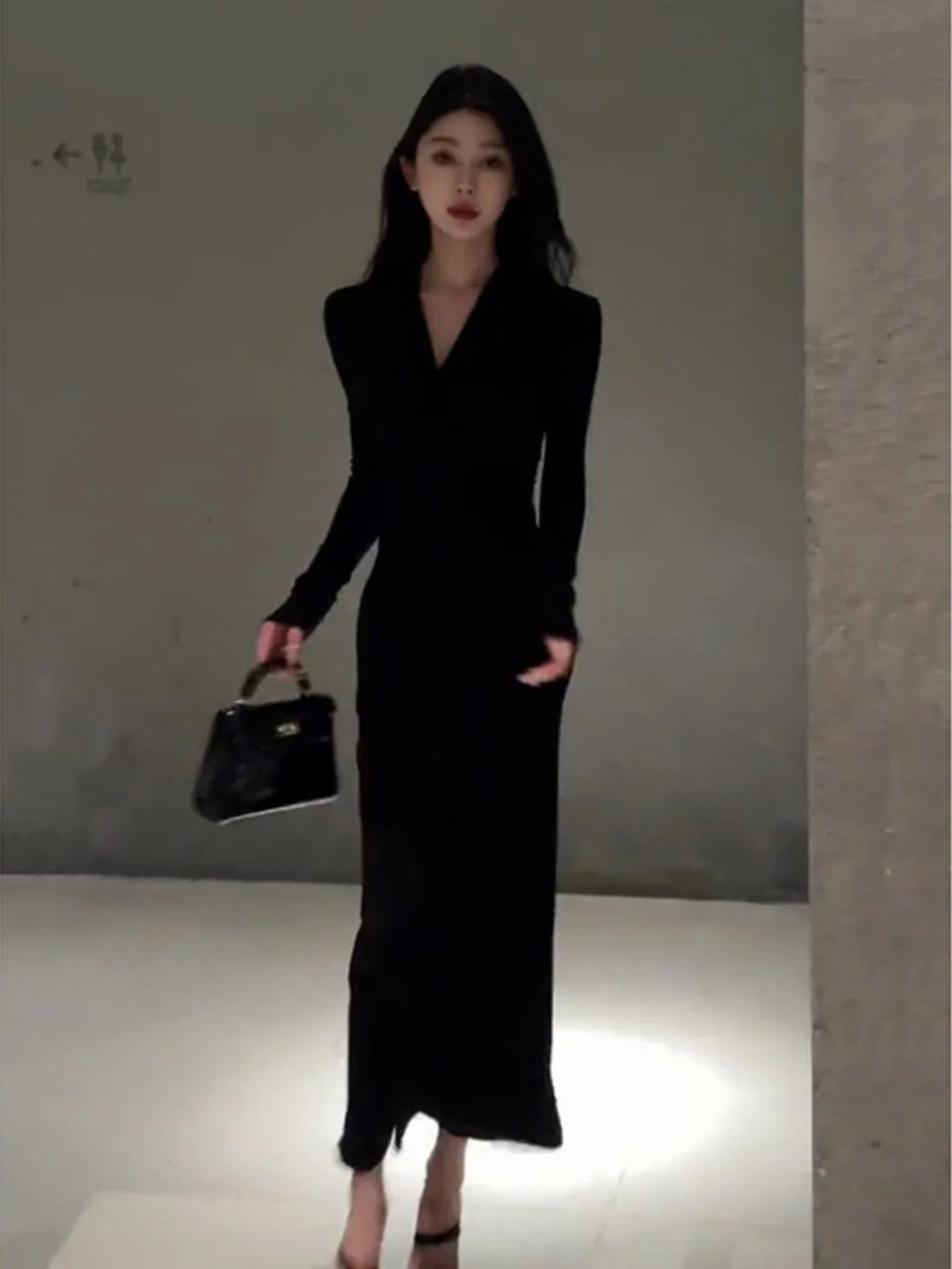 

Женское базовое платье Hebe Sle Ele Long Sve Birthday Dr, черное, осенне-зимнее, модное, с высокой талией, облегающее