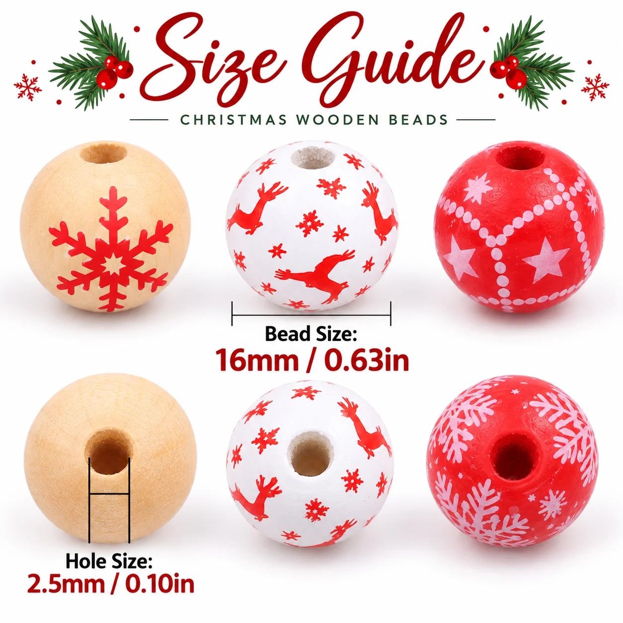 16mm 10-piece set of wooden beads with red white backgrounds various styles for handmade DIY jewelry Christmas party accessories