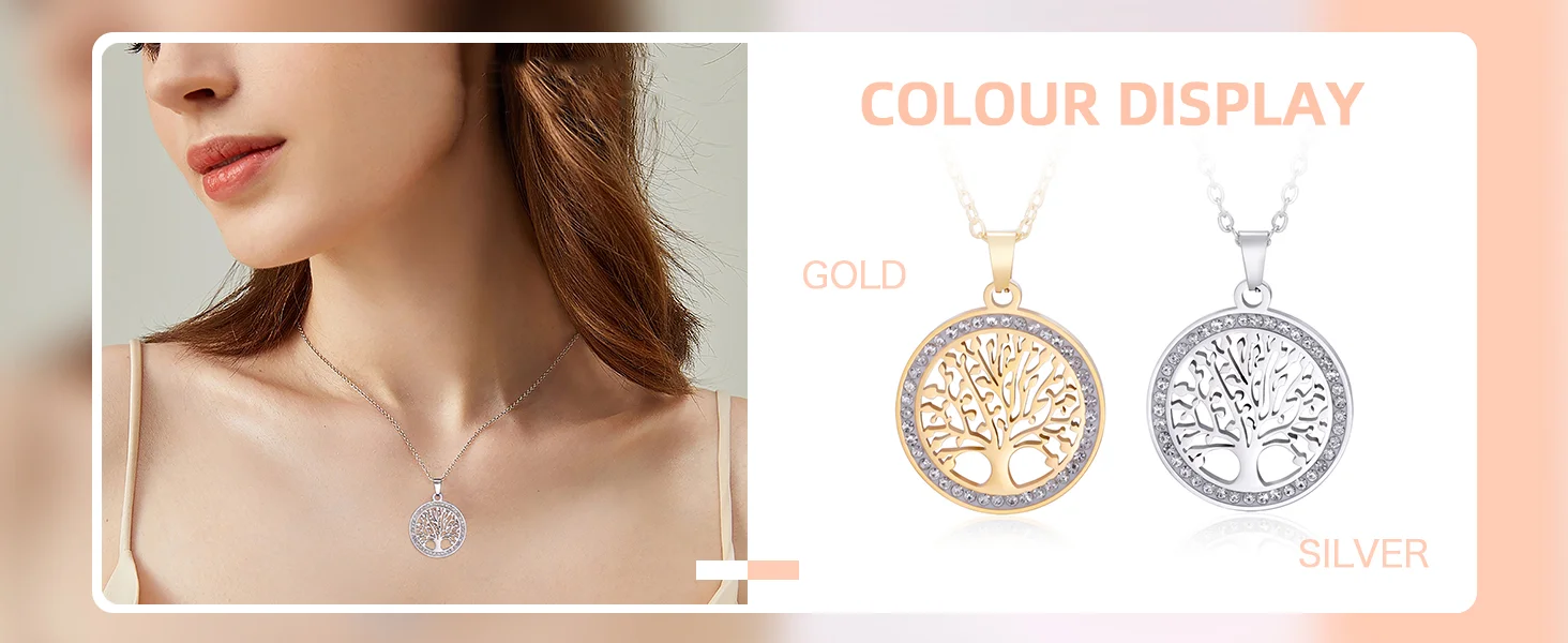 Trendy Edelstahl Strass Baum des Lebens Anhänger Halskette Für Frauen Charme Sommer Schlüsselbein Kette Schmuck Colgantes Cadena – Detail 2