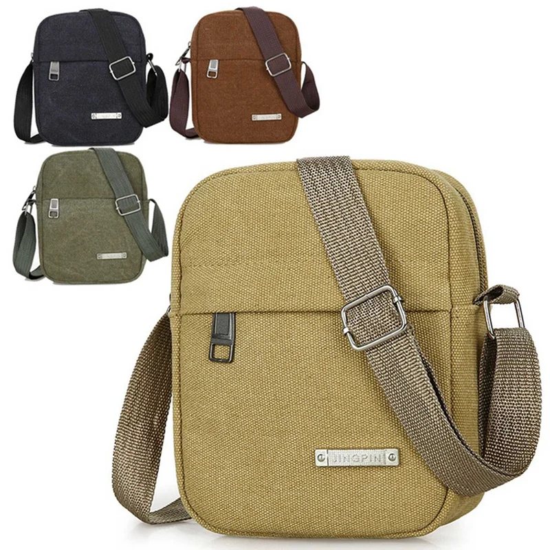 NEW-2X Men's Bag Shoulder Messenger Bag Casual Canvas Bag Men's Bag Backpack Small Bag Mobile Phone Bag -Black