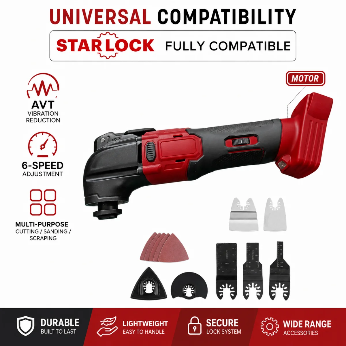 6‑Speed Brushless Oscillating Multi‑Tool Cordless Vibration Trimmer Cutting Saw Power Tool For Milwaukee 18V Lithium‑Ion Battery