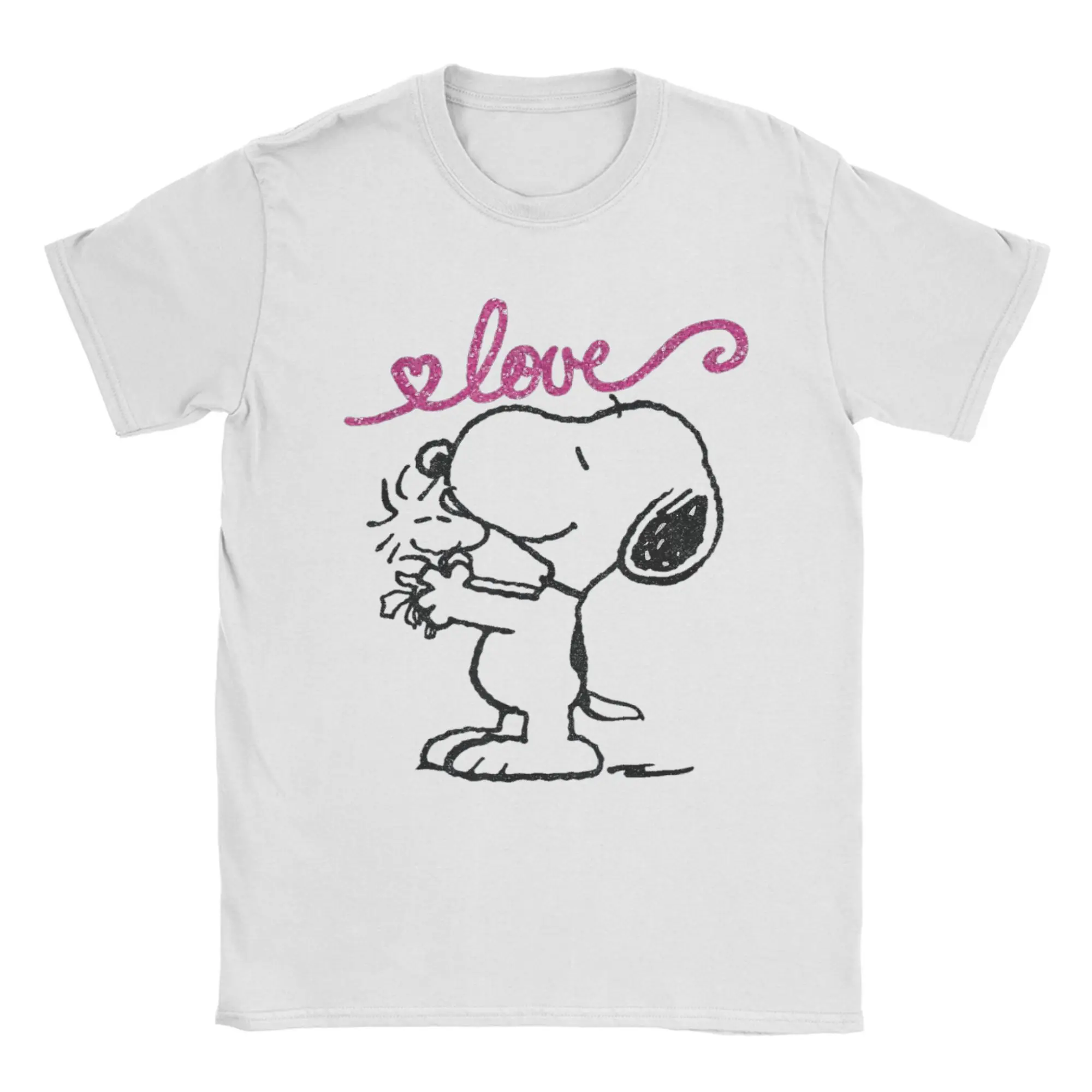 Harajuku Peanuts Snoopy Woodstock Mother's Love T-Shirt Men Round Neck Short Sleeve Clothes  Cotton Summer Clothing