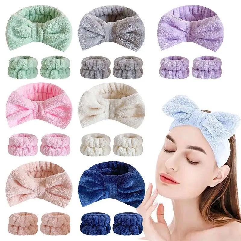 Factory Direct Wash Wristbands Butterfly Headband Wrist Band Set For Girl Women's Face Washing Makeup Cute Rubber Hairband Hoop