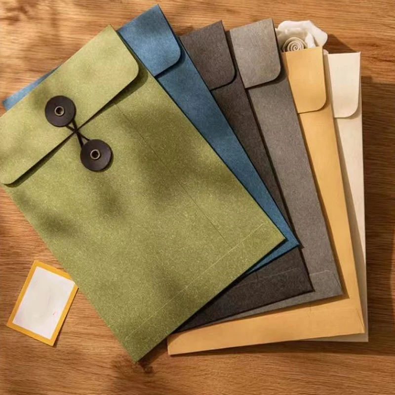 5PCS/Lot Colorful Kraft Paper Envelope With Button String Tie Closure Clasp Cards Letter Journal Storage For Business Card