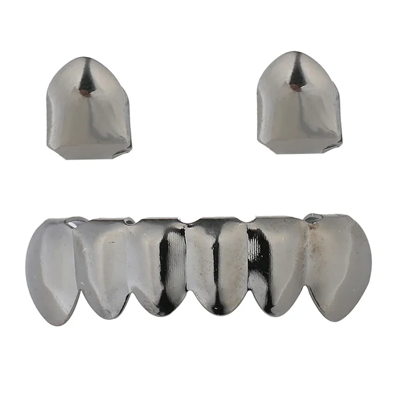 مطلي الذهب 2 قطعة شوايات الأسنان واحدة 6 أسفل الشوايات مجموعة مصاص دماء الهيب هوب الأسنان الشوايات للرجال النساء تأثيري حلي