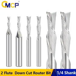 Cmcp espiral mergulho roteador bit 1/4 polegada haste para baixo corte fresa para carpintaria carboneto end mill