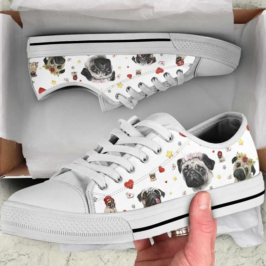 Fashion Cute Bulldog Face Prints Women Canvas Shoes Outdoor Soft Comfort Footwear Casual Breathable Zapatos Large Size 46