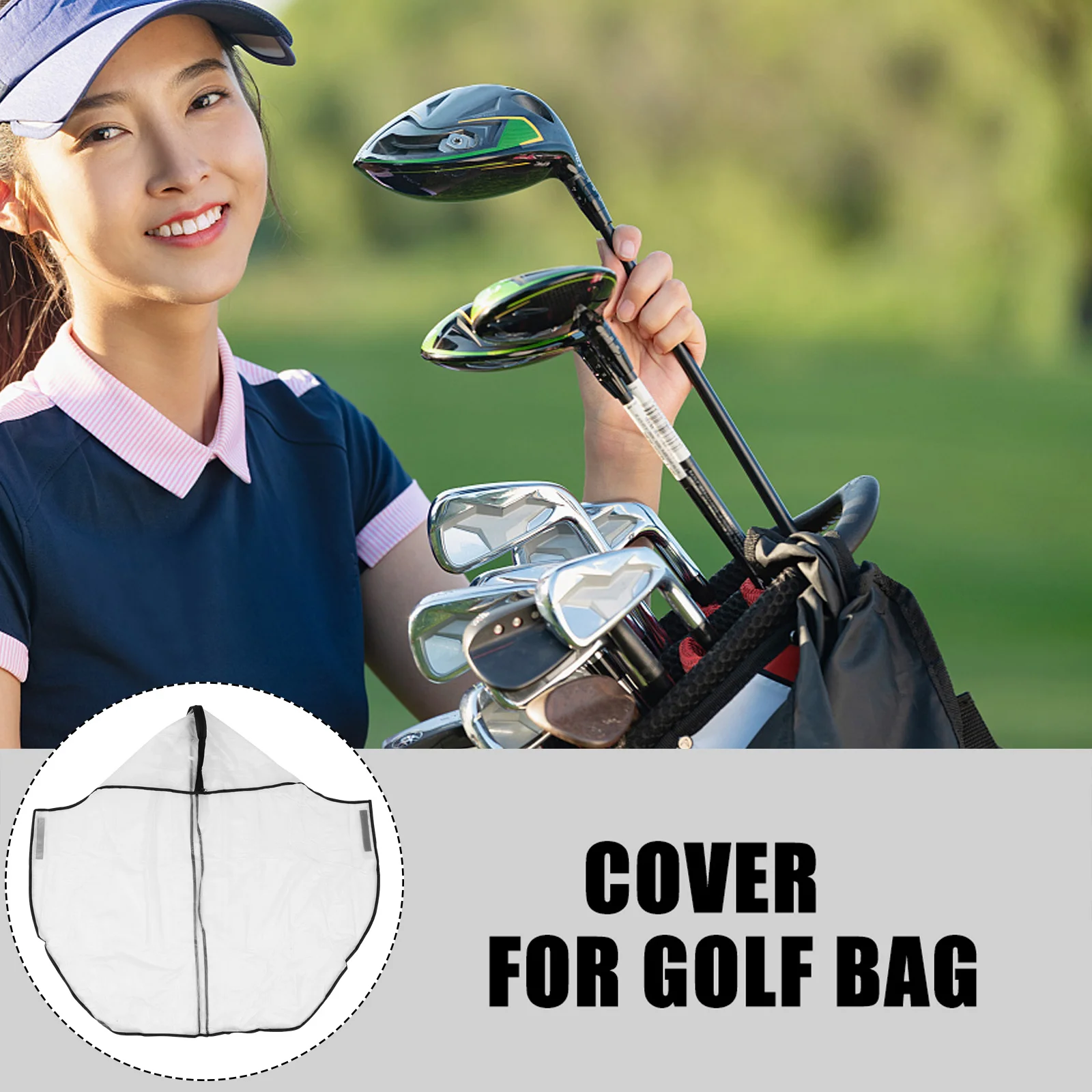 غطاء مطر شفاف لحقيبة الجولف، غطاء واقٍ مقاوم للماء مع سحاب قابل للطي لتخزين الأمتعة والسفر في الهواء الطلق