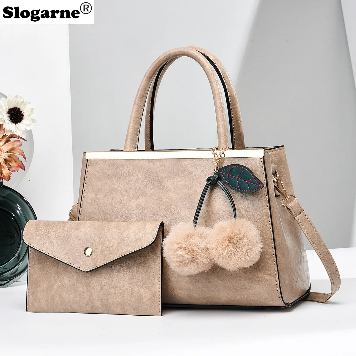 

Женская сумка, комплект из 2 предметов, кожаные сумки на плечо, женский кошелек, новинка 2025 года, винтажная сумка, большая вместительная модная композитная сумка через плечо