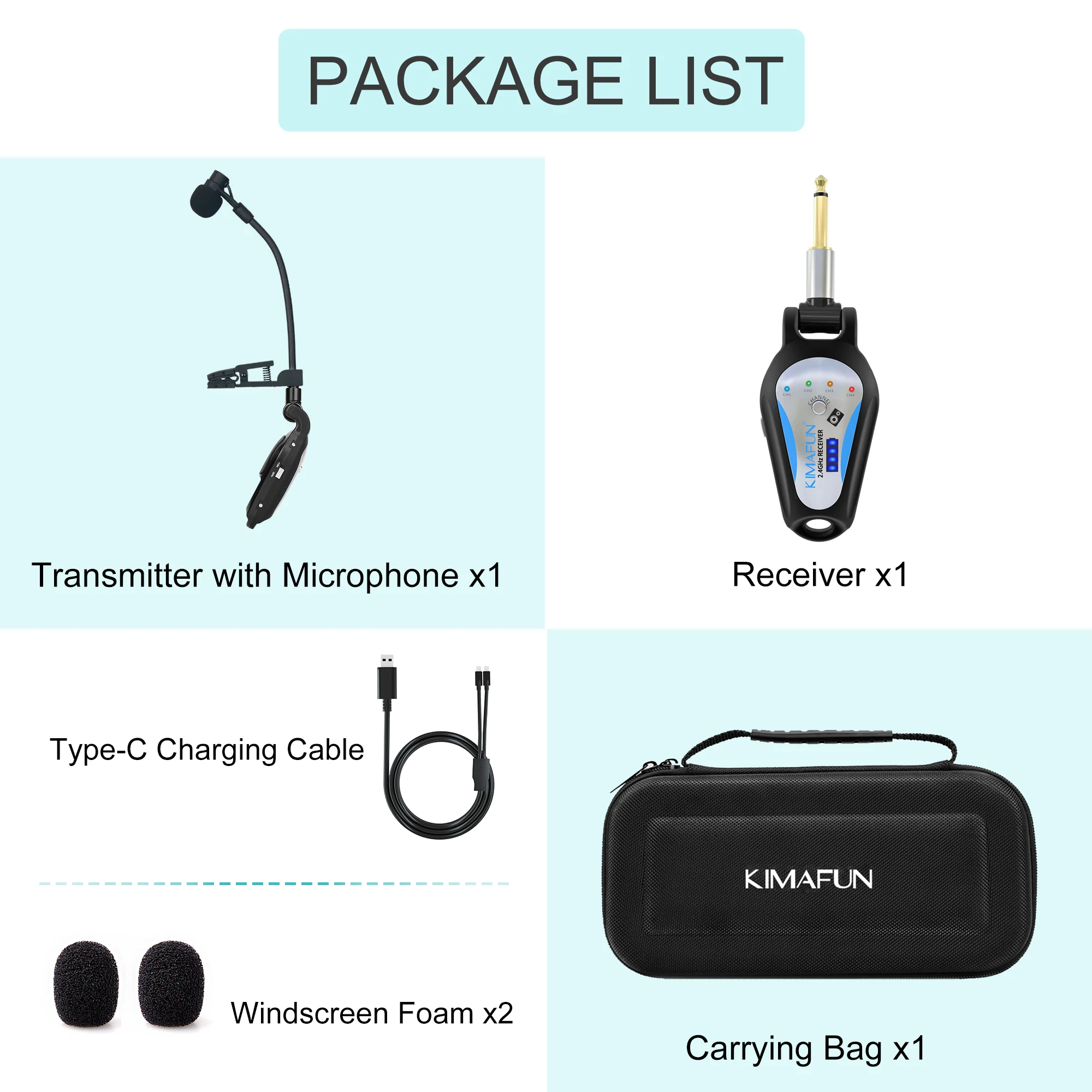 KIMAFUN microfono per sassofono tromba Wireless corno francese Tuba strumento musicale Mic esterno portatile per spettacoli teatrali