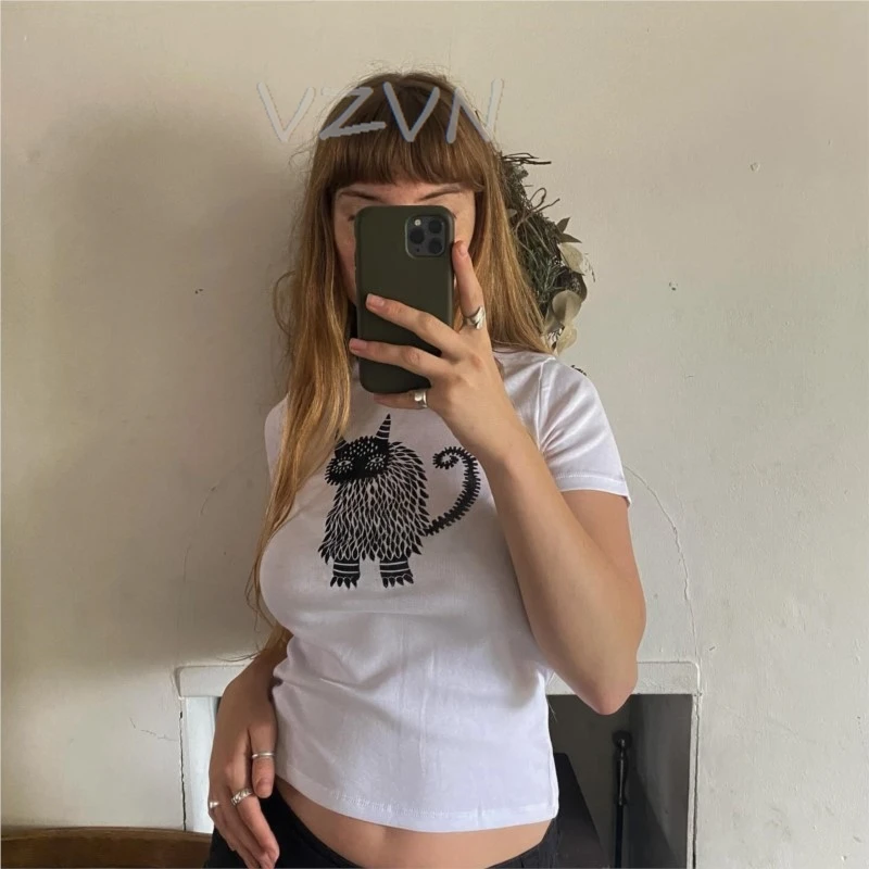 

Punk Women Aesthetic cat print Gothic Crop Top Y2k Grunge 2000s Clothes Vintage Baby Tee short sleeve Emo Girls Streetwaer