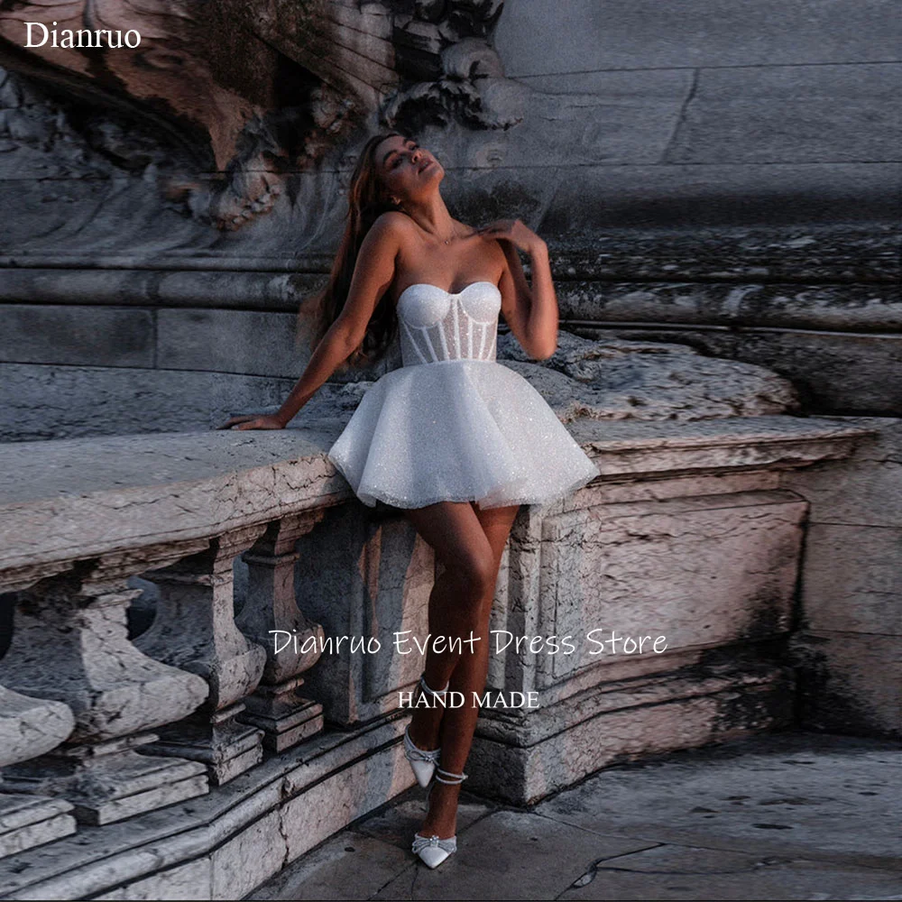 

Dianruo Short A Line Wedding Dresses Sweetheart Tulle Backless Prom Dresses Charming Shiny Vestido De Casamento Customized