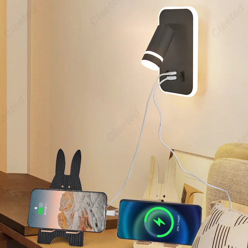 Imagem -02 - Led Ângulo Ajustável Luz de Parede Bedhead Luz de Leitura Usb Porta de Carregamento Sala de Estar Hotel Sala de Jantar Decorativo