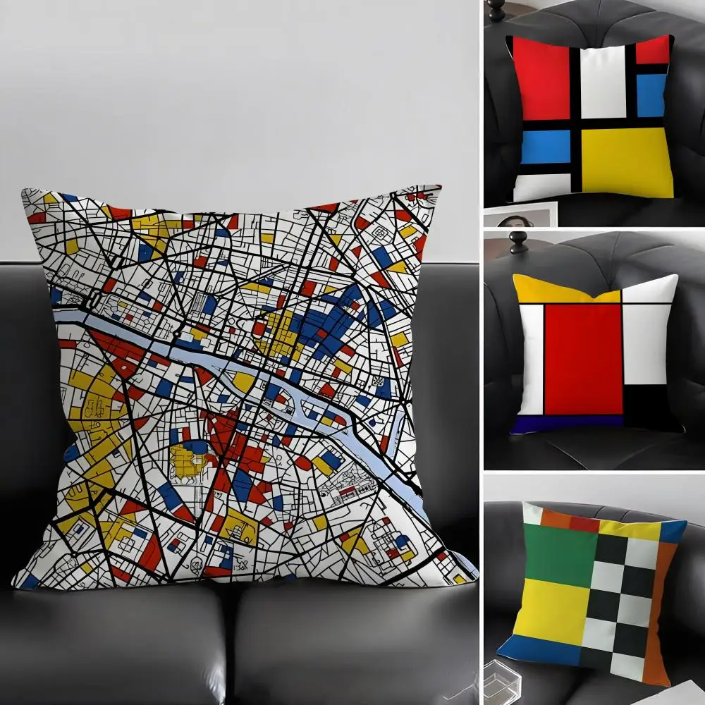 Piet Mondrian Fashion Cushion Cover Pillowcase Ultra Soft Skin Friendly Fabric Cloud Like Comfort & Concealed Zipper