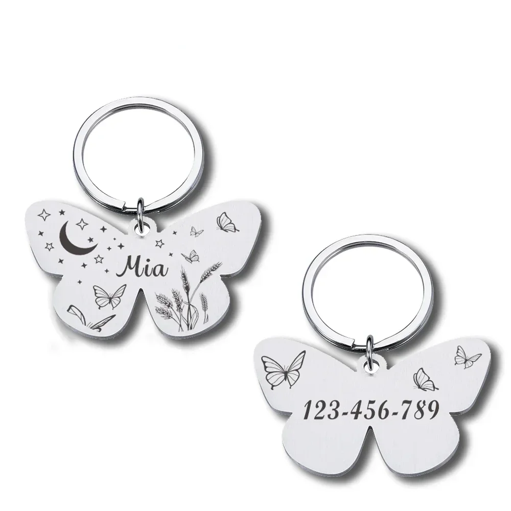 Personalized Pet Dog Tags Free Engraving Kitten Puppy Anti-lost Collars ID Name Tag for Dog Cat Nameplate Butterfly Accessoires