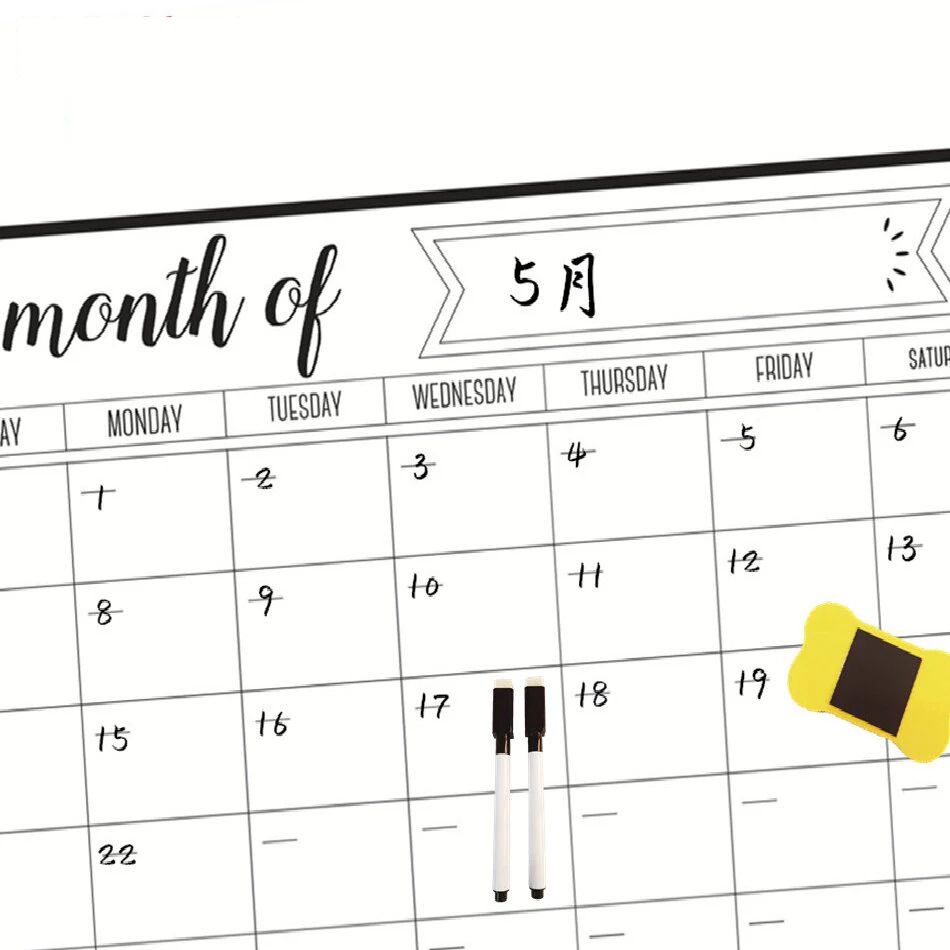 Erasable Monthly and Weekly Planner Magnetic Calendar Stickers Removable Fridge Stickers Message Board Soft Whiteboard Set