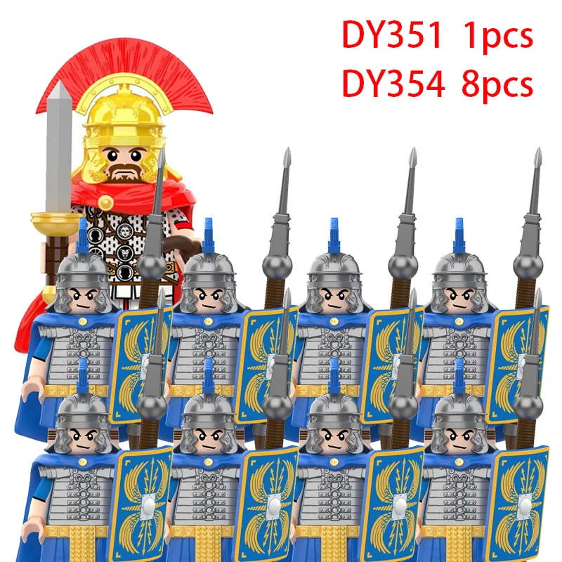 Figurines d'action de la série militaire médiévale, blocs de construction, Centurion romaine, château Empire, chevalier, soldat, personnages de film, jouet en briques