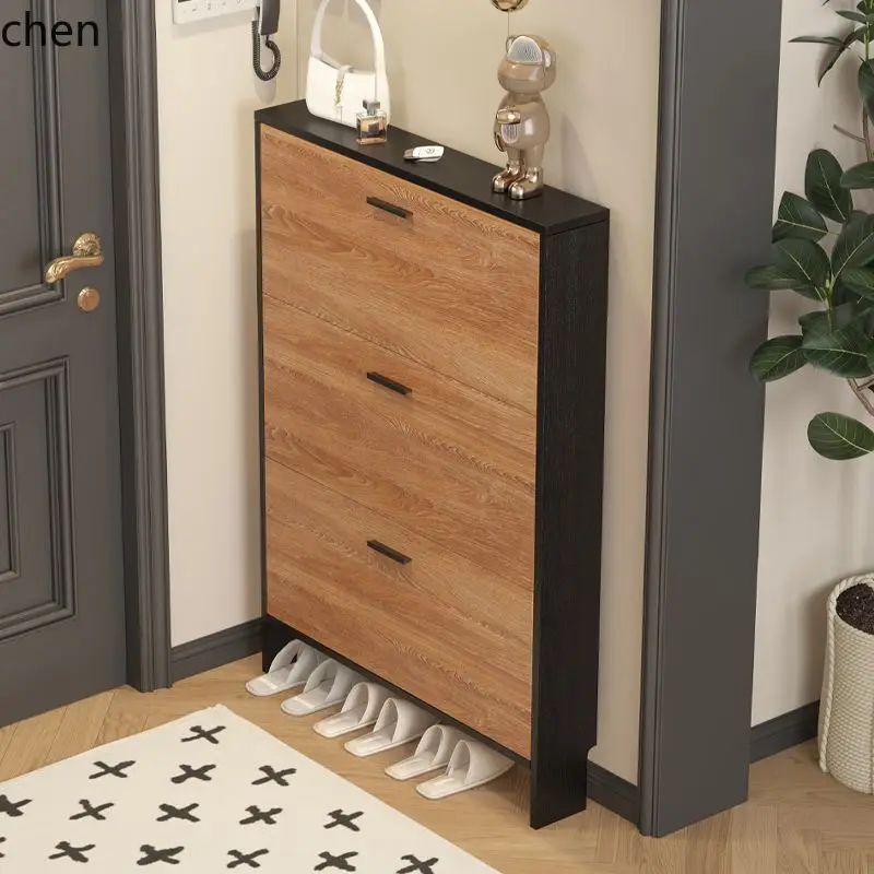 CZ  Solid Wood Shoe Cabinet Modern Household Minimalist Small Apartment Large Capacity Storage Doorway Narrow Shoe Rack