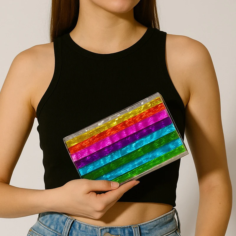 Mini Clutch Evening Bags For Women Luxury Designer Handbag And Purses 2025 New In Acrylic Rainbow Patchwork Chain Strap Shoulder